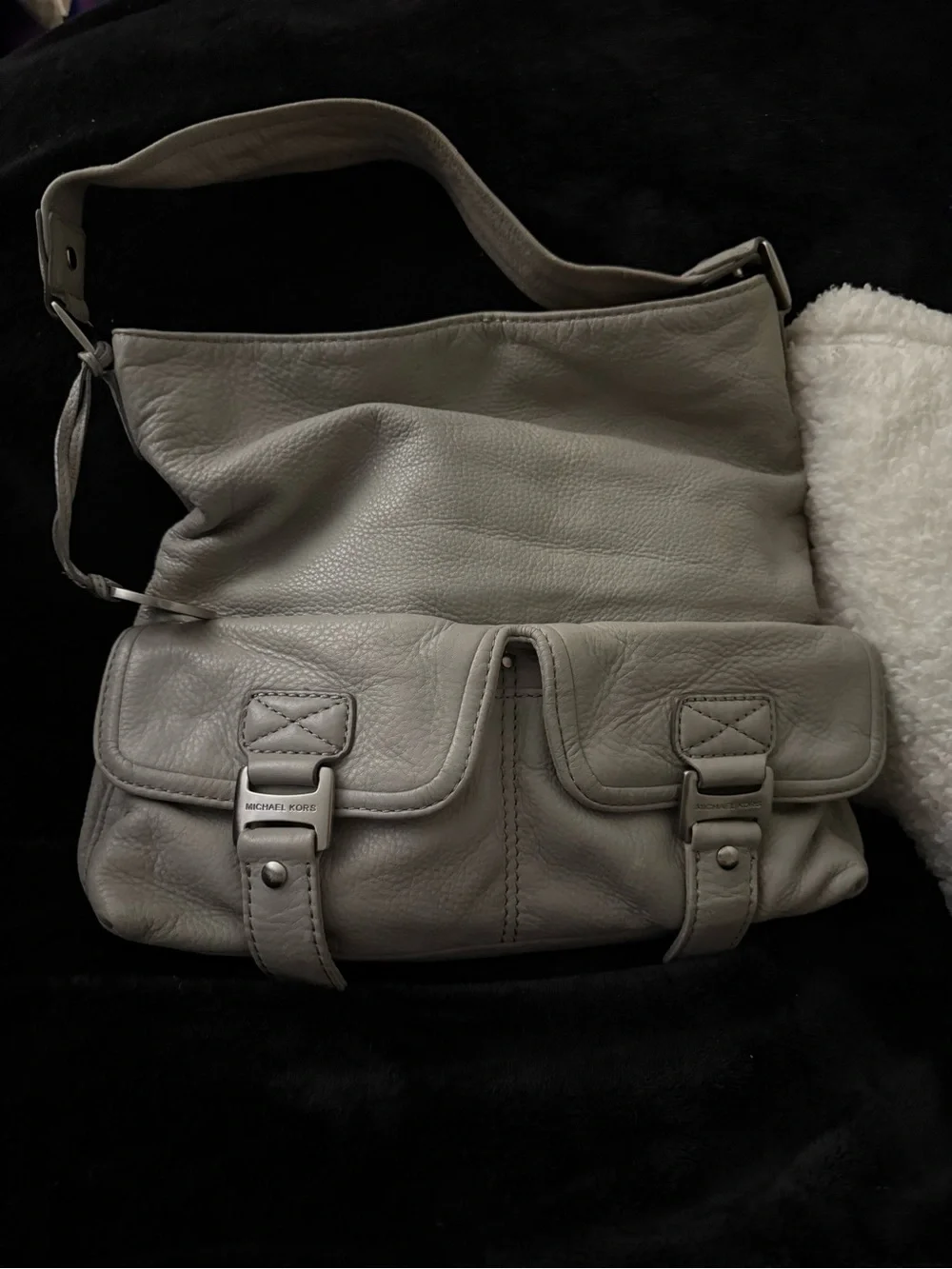 Michael Kors Pebbled Leather Shoulder Bag in Light Gray